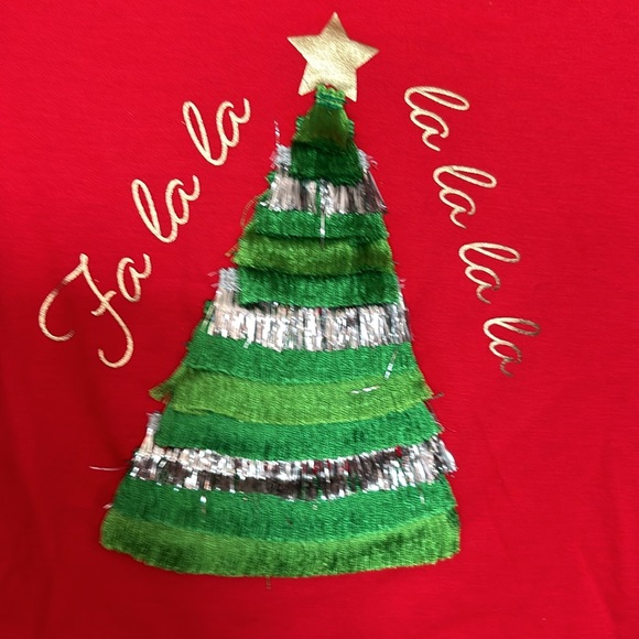 NWT Magical Season Red Fa La La Fringed Christmas Tree Short Sleeves Tee XS - Picture 4 of 16